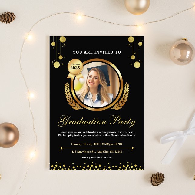Einladung zur Black & Gold Party (Black & Gold Elegant Graduation Party Invitation)