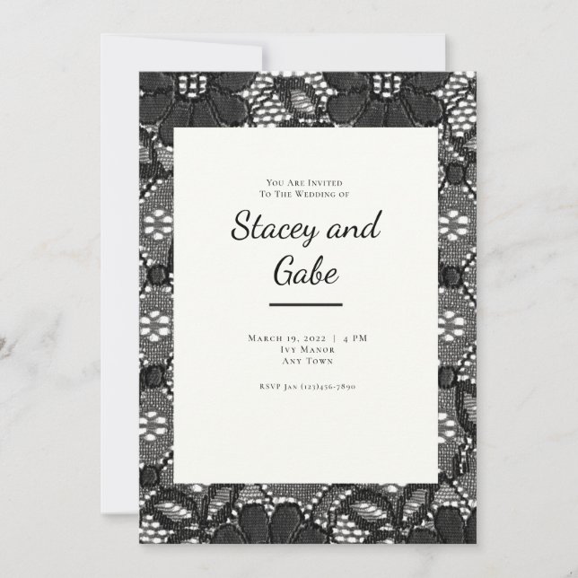 Einladung zur Black Lace Hochzeit (Vorderseite)