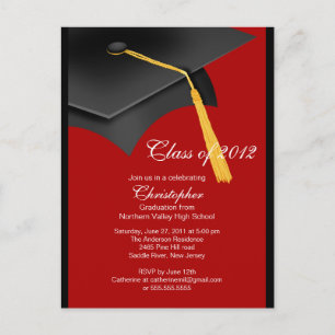 Einladung zur Black Red Grad Cap Graduation Party