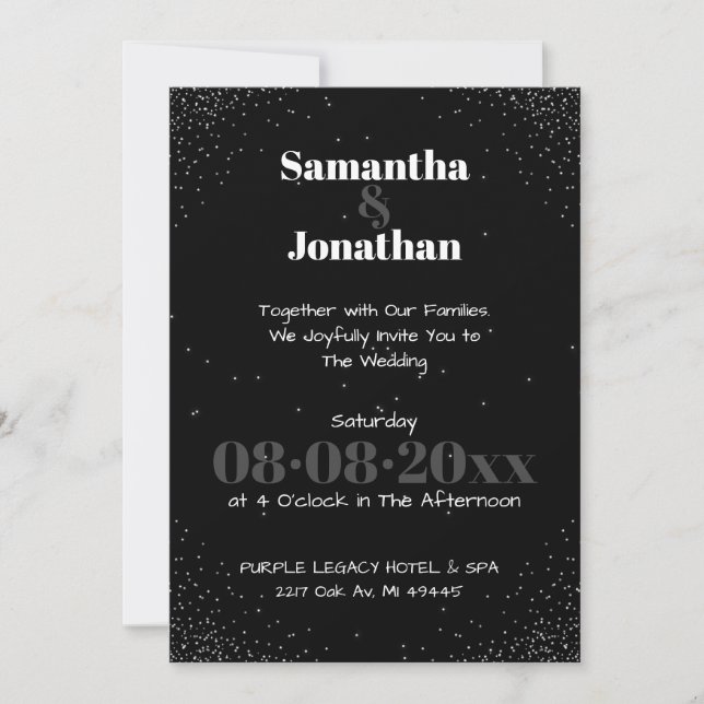 Einladung zur Black Simple Dark Sky Wedding (Vorderseite)