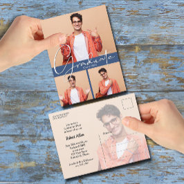 Einladung zur Blue Graduation Party für mehrere Fo Postkarte