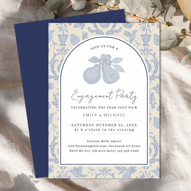 Einladung zur Blue Perfect Pear Engagement Party (Engagement Party Invite)