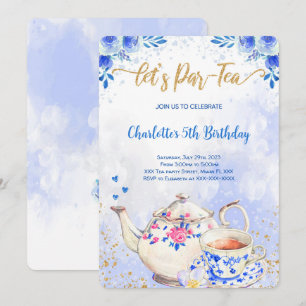 Einladung zur Blue & Pink Tea Party Geburtstagsfei