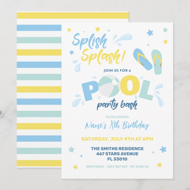 Einladung zur Blue Pool Party (Vorne/Hinten)