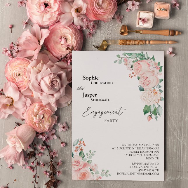 Einladung zur Blush Floral White Engagement Party (Von Creator hochgeladen)