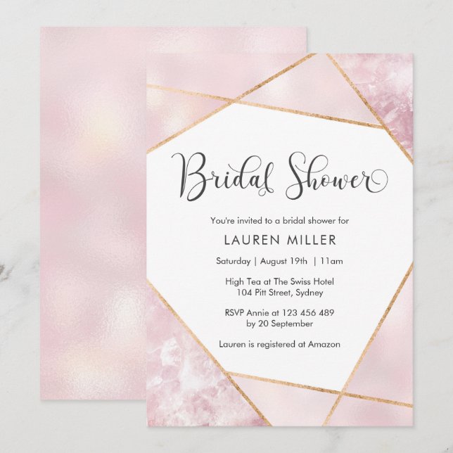 Einladung zur Brautdusche aus geometrischem Marmor (Vorne/Hinten)