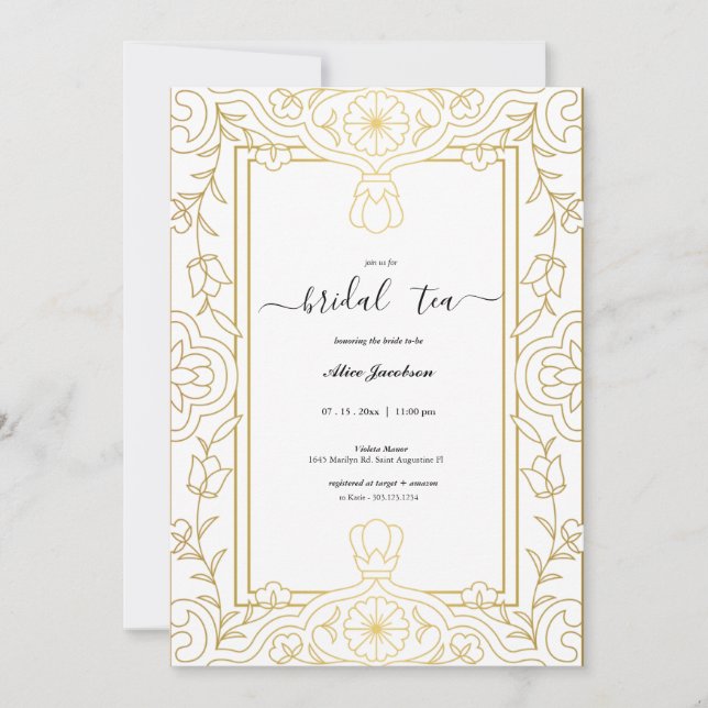 Einladung zur Brautdusche mit Vintagem Blumenbezug (Vorderseite)