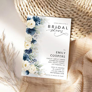 Einladung zur Brautdusche Navy Blue and White Rose