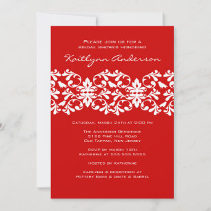 Einladung zur Brautdusche "Red & White Damask"