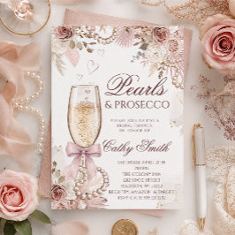 Einladung zur Brautparty mit Perlen und Prosecco