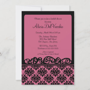 Einladung zur Bridal Dusche in Pink & Black Damask