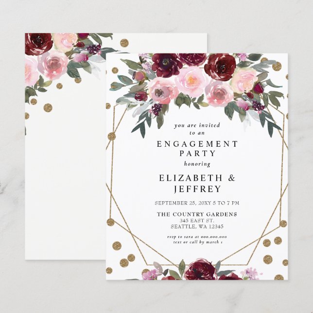 Einladung zur "Budget Burgundy Gold Engagement Par (Vorne/Hinten)