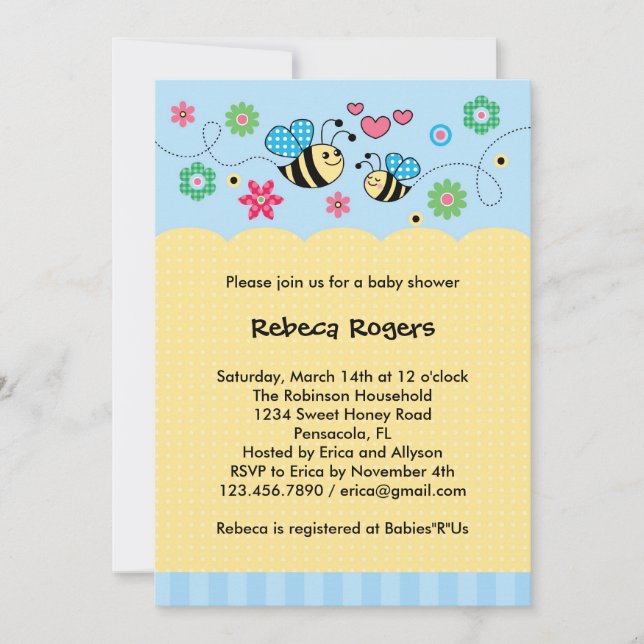 Einladung zur Bumble Bee Baby Dusche (Vorderseite)