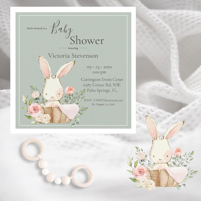 Einladung zur Bunny Rabbit Sage Green Baby Dusche (Von Creator hochgeladen)
