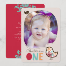 Einladung zur Candy Damask Chicks Girl 1. Geburtst