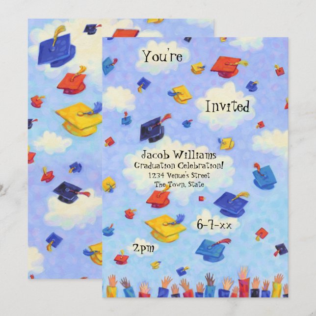 Einladung zur "Cap Toss Graduation Party" (Vorne/Hinten)