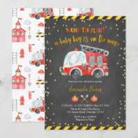 Einladung zur Chalkboard Firefighter Boy Baby Dusc