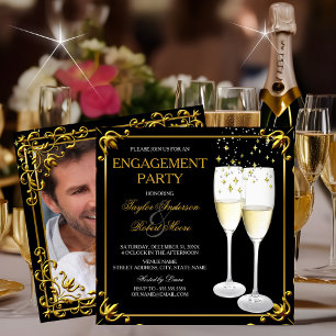 Einladung zur Champagne Gold Engagement Party Foto