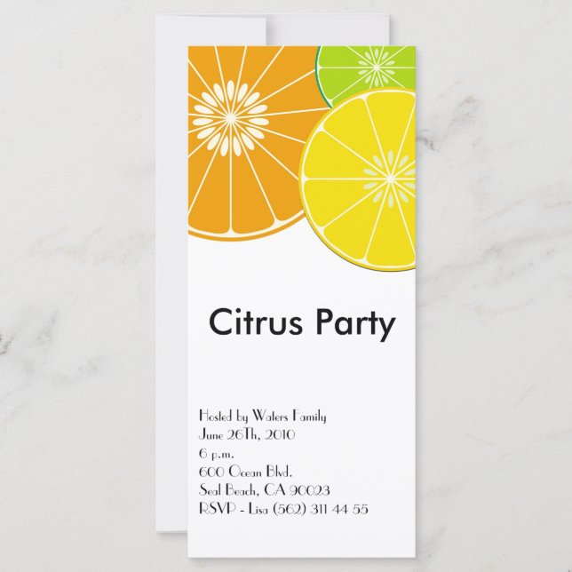 Einladung zur Citrus Party Rack Card (Vorderseite)