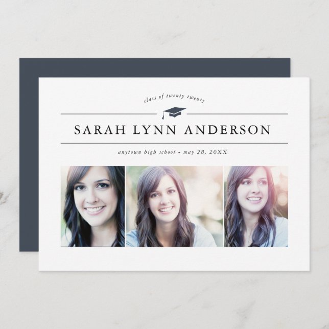 Einladung zur Classic 3 Foto Graduation Party (Vorne/Hinten)