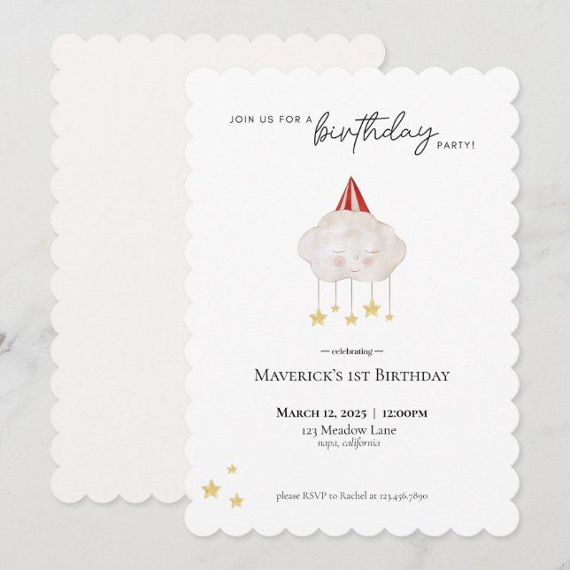 Einladung zur Cloud Birthday Party (Vorne/Hinten)