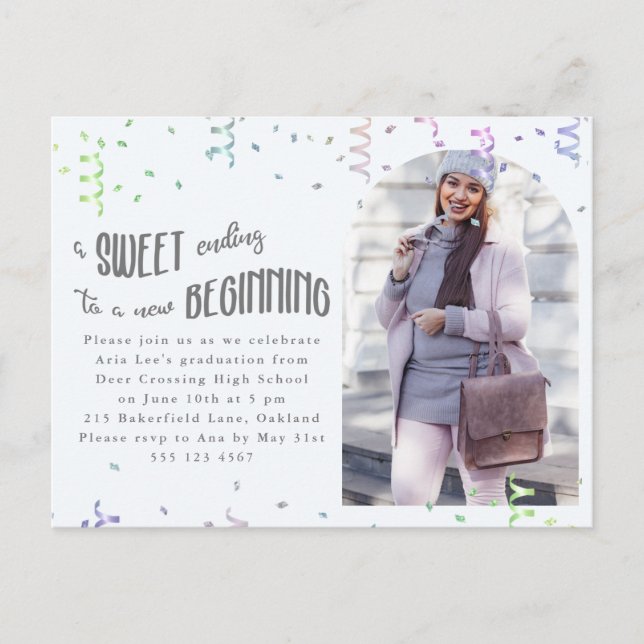 Einladung zur Colorful Confetti Graduation Party (Vorderseite)