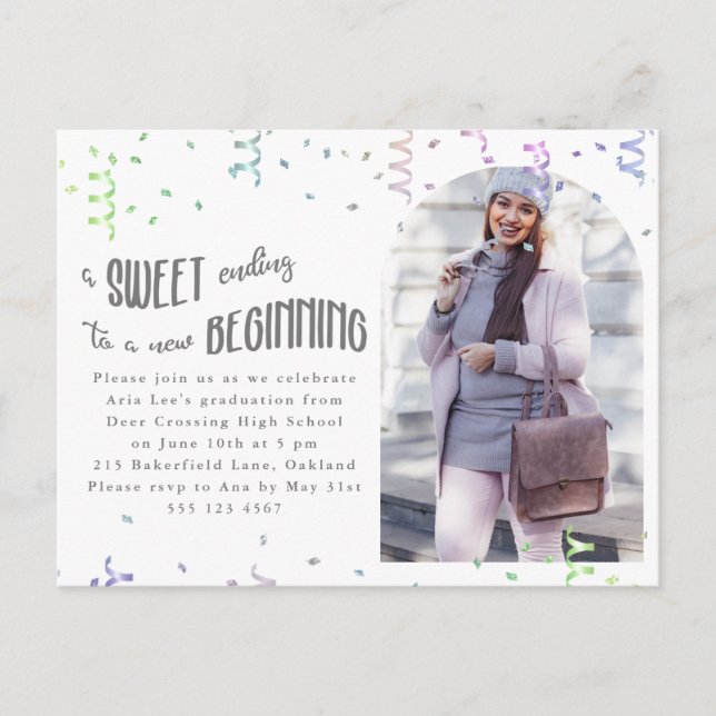 Einladung zur Colorful Confetti Graduation Party (Vorderseite)