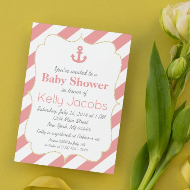 Einladung zur Coral and Gold Nautical Baby Shower (Von Creator hochgeladen)