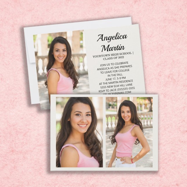 Einladung zur Creme 2-seitig 3-Foto-Graduationspar (Von Creator hochgeladen)