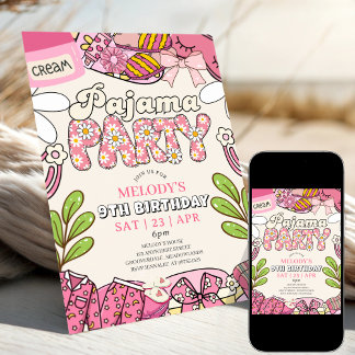 Einladung zur Creme-Daisy-Pyjama-Party-Geburtstags