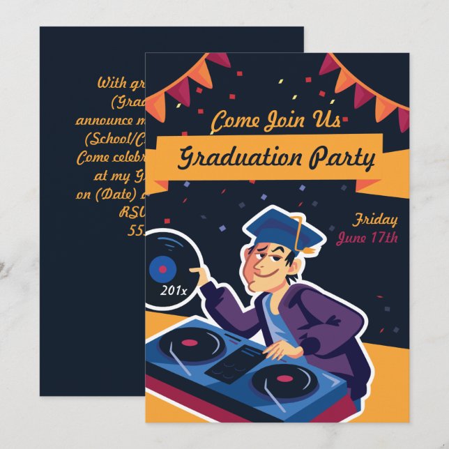 Einladung zur DJ Graduation Party (Vorne/Hinten)