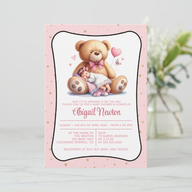 Einladung zur Dream Bear Baby Dusche (Stehend Vorderseite)