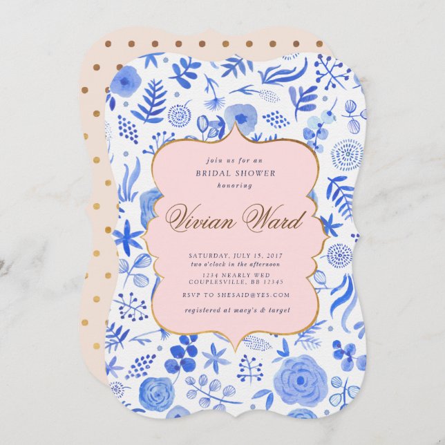 Einladung zur Dusche "Blue Bridal" (Vorne/Hinten)