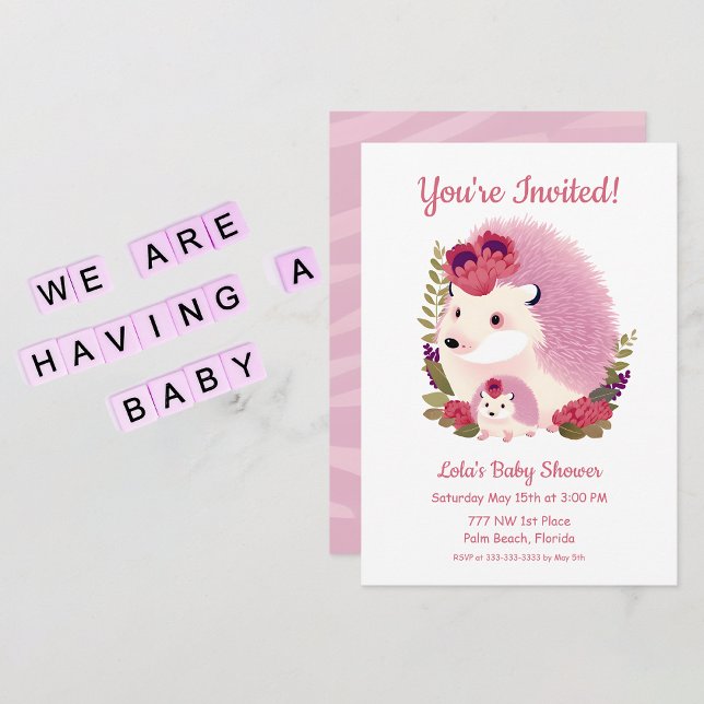 Einladung zur Dusche - Mami- und Baby-Girl-Igel (Baby Shower Girl Invitation)