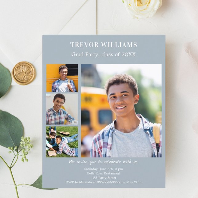 Einladung zur Dusty Blue Foto Graduation Party (Von Creator hochgeladen)