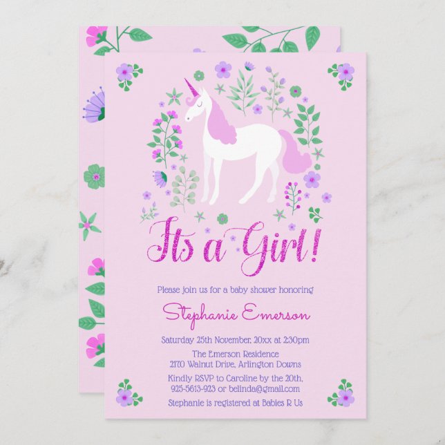 Einladung zur Einweihung der Girl Pink Baby Dusche (Vorne/Hinten)