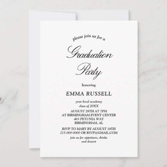 Einladung zur Elegance Script Graduation Party (Vorderseite)