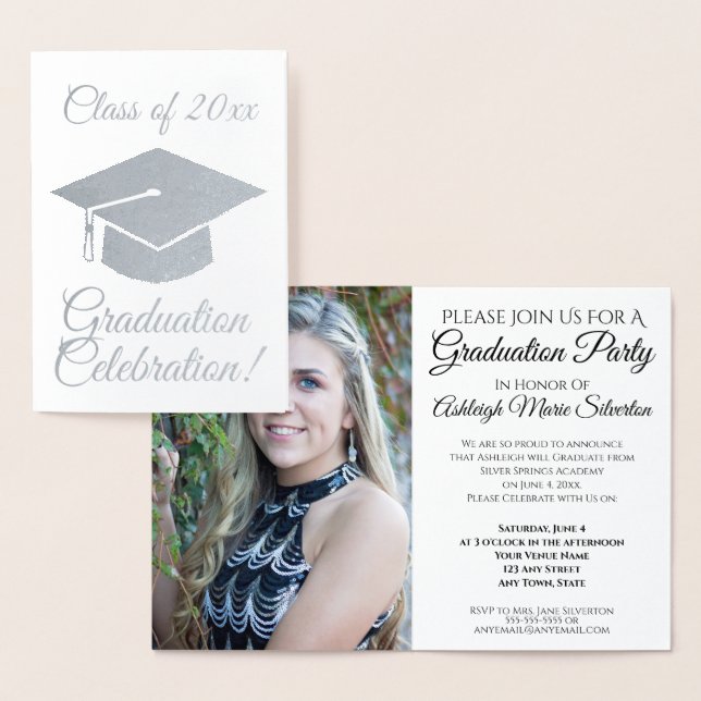 Einladung zur Elegant Silver Foil Graduation Party (Anzeige)
