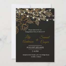Einladung zur eleganten Black and Gold-Engagement-