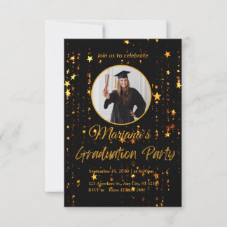 Einladung zur eleganten Black and Gold Graduation 