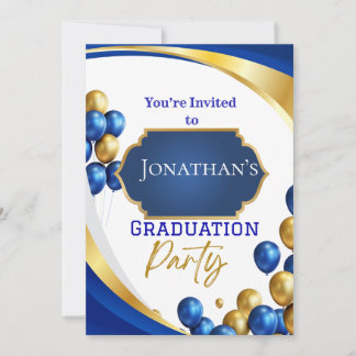 Einladung zur eleganten Blue & Gold Graduation Par