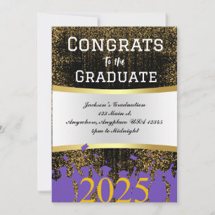 Einladung zur eleganten Lila- und Goldgraduiertenp