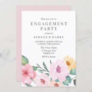 Einladung zur eleganten Rosa Floral Engagement Par
