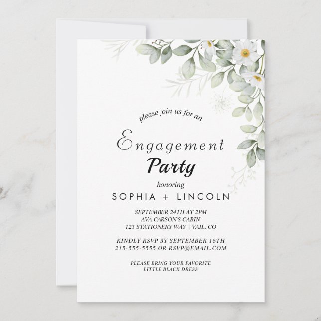 Einladung zur eleganten White Floral Engagement Pa (Vorderseite)