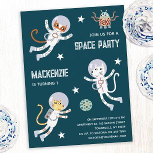 Einladung zur ersten Geburtstagsfeier von Space Ca Postkarte