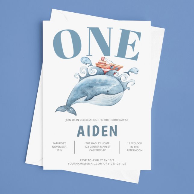 Einladung zur ersten Geburtstagsparty Blue Whale (Von Creator hochgeladen)