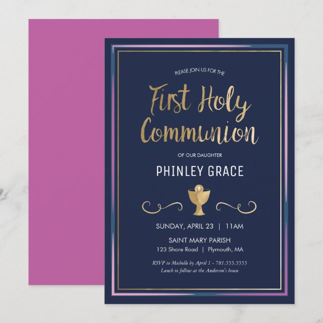 Einladung zur ersten Heiligen Kommunion - Elegant, (Vorne/Hinten)