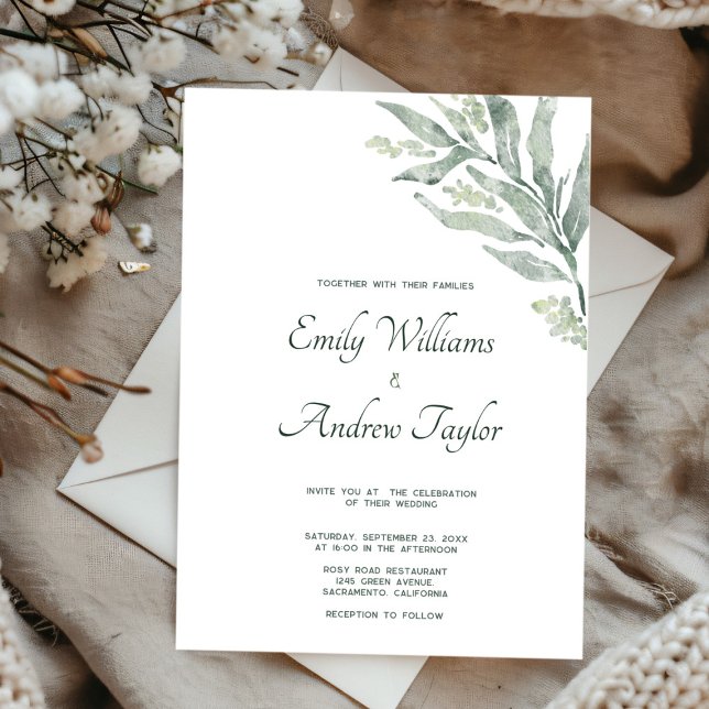 Einladung zur Eukalyptus-Hochzeit (Elegant minimalistic watercolor eucalyptus green invitation, perfect for weddings)