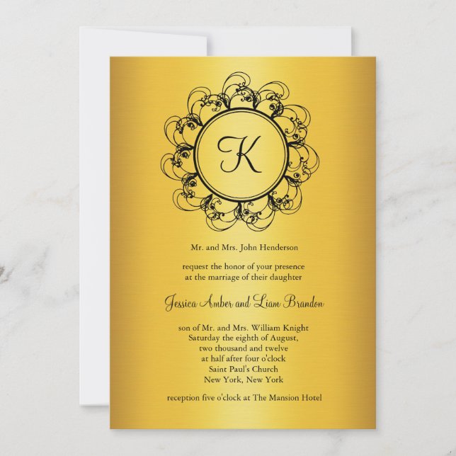 Einladung zur extravaganten Monogramm-Hochzeit (Vorderseite)