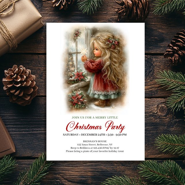 Einladung zur Feiertagsfeier Süßes Mädchen Feierta (Holiday Celebration Invite Cute Girl Holiday Scene)